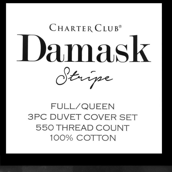 new Charcoal Charter Club Stripe 550 TC 100% Cotton Full/Queen Duvet Cover Set - Picture 2 of 11